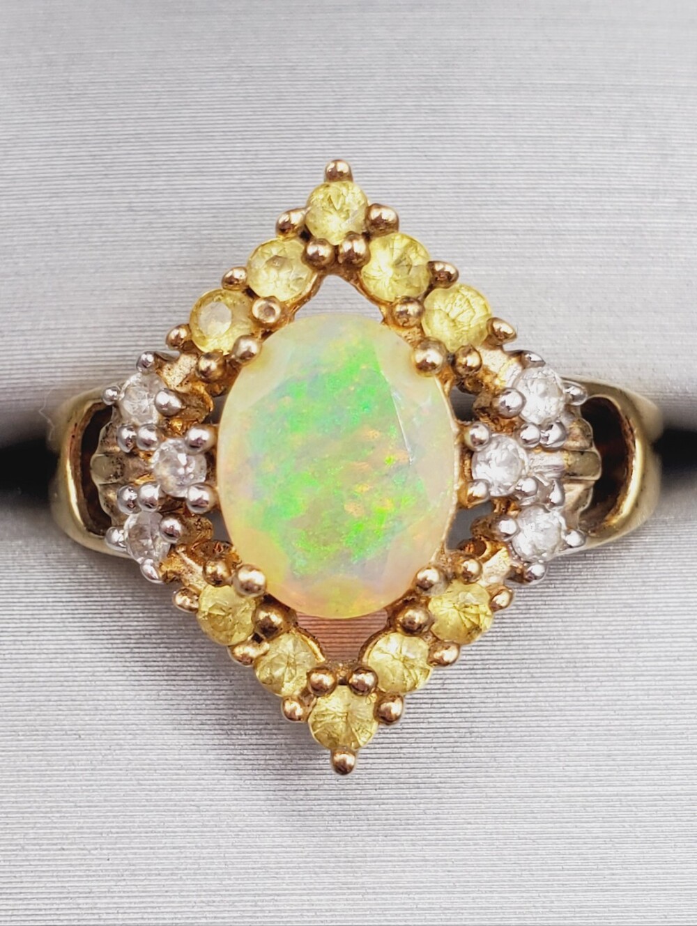 Genuine Oval Faceted Opal Yellow Gold - 925 Sterling Silver Ring
